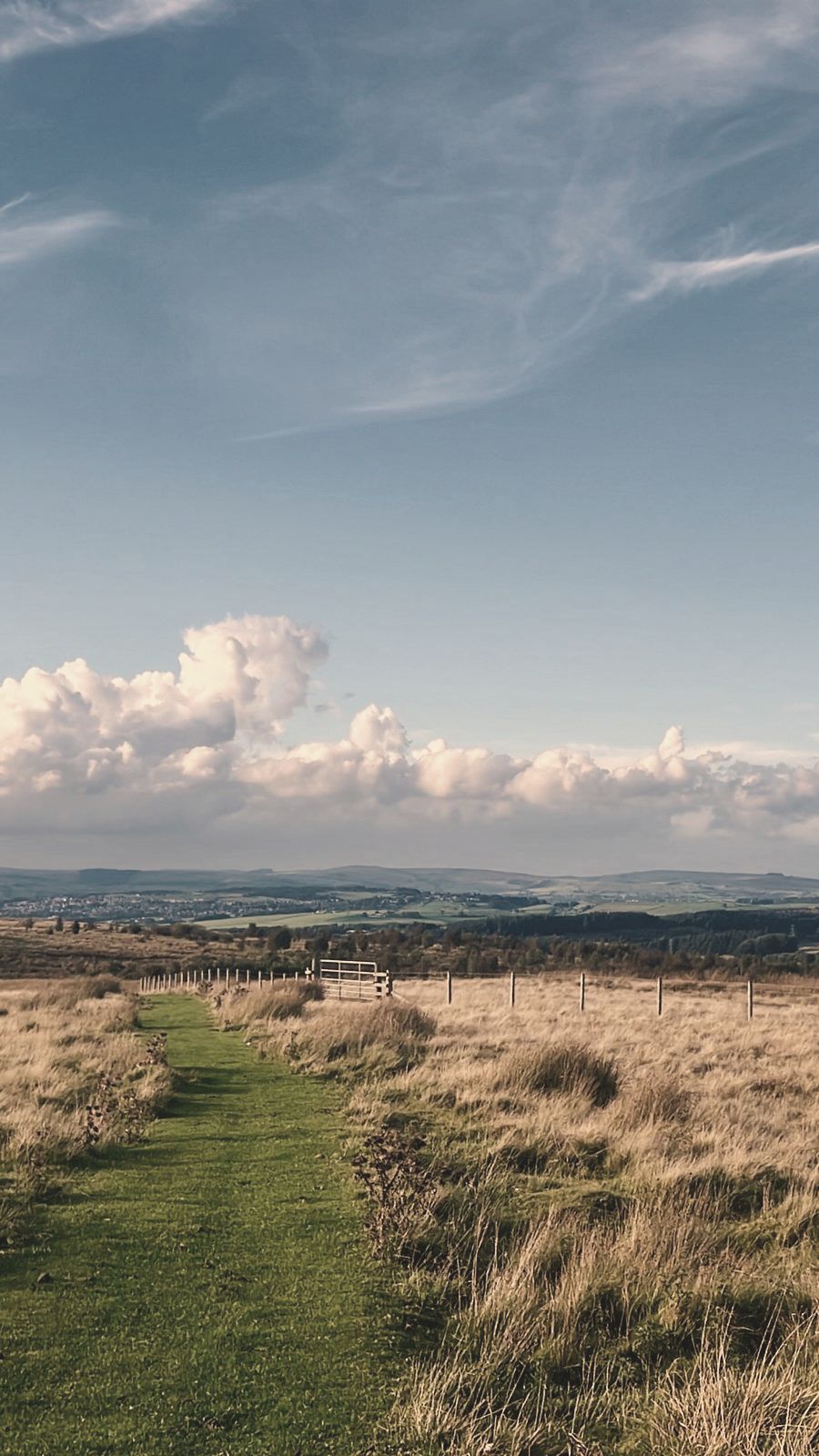 A grass path across the moor under a big sky