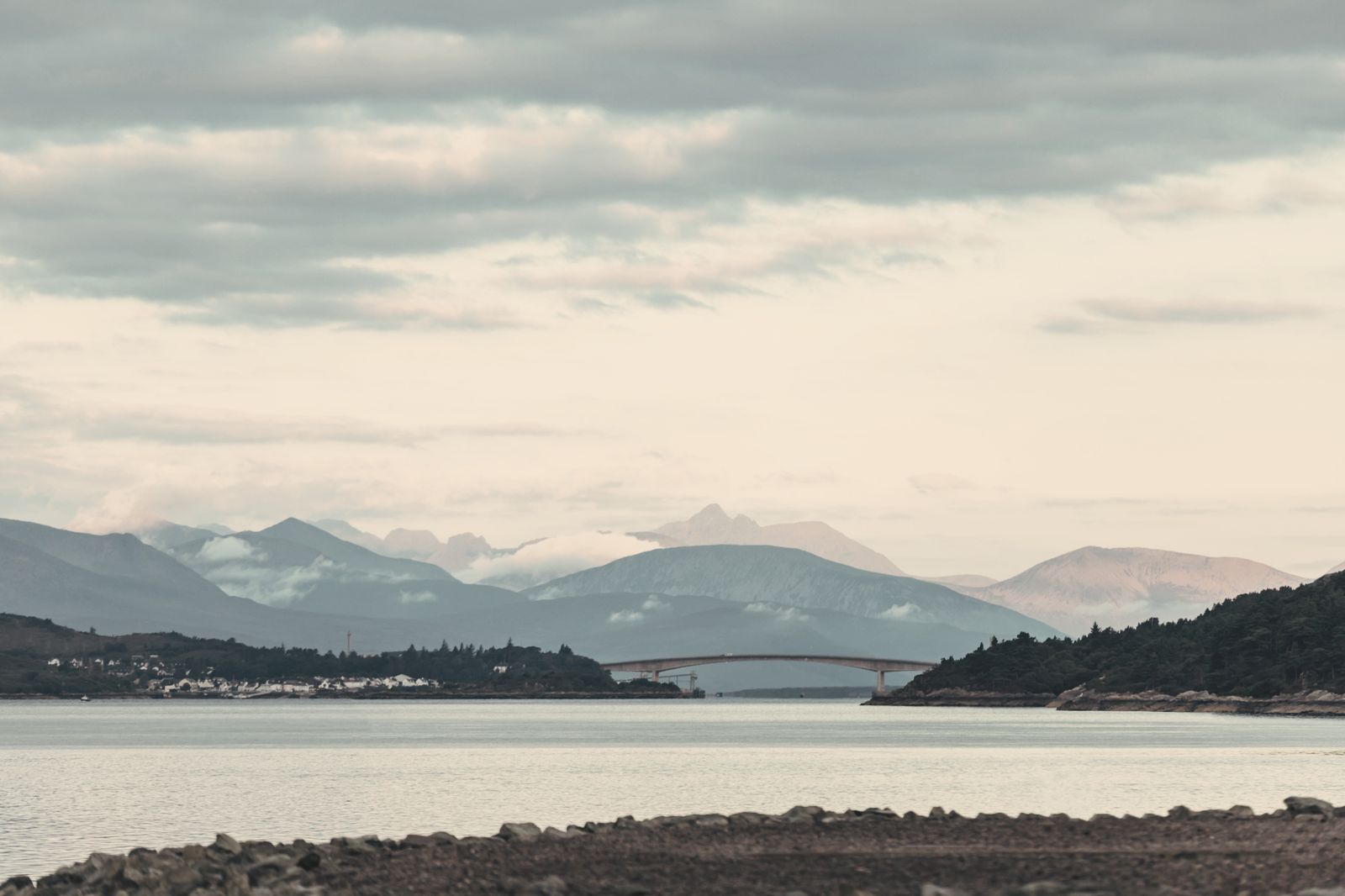 Mountains and a bridge across the water